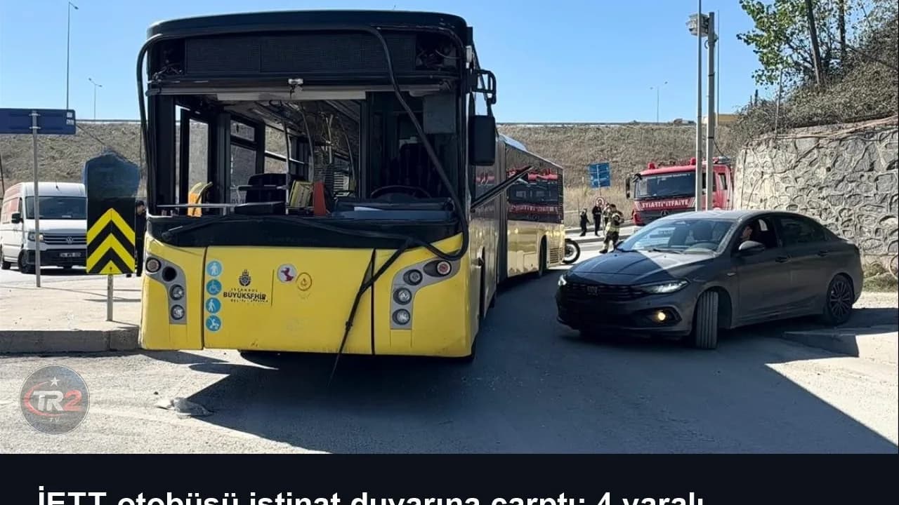 İETT otobüsü istinat duvarına çarptı: 4 yaralı